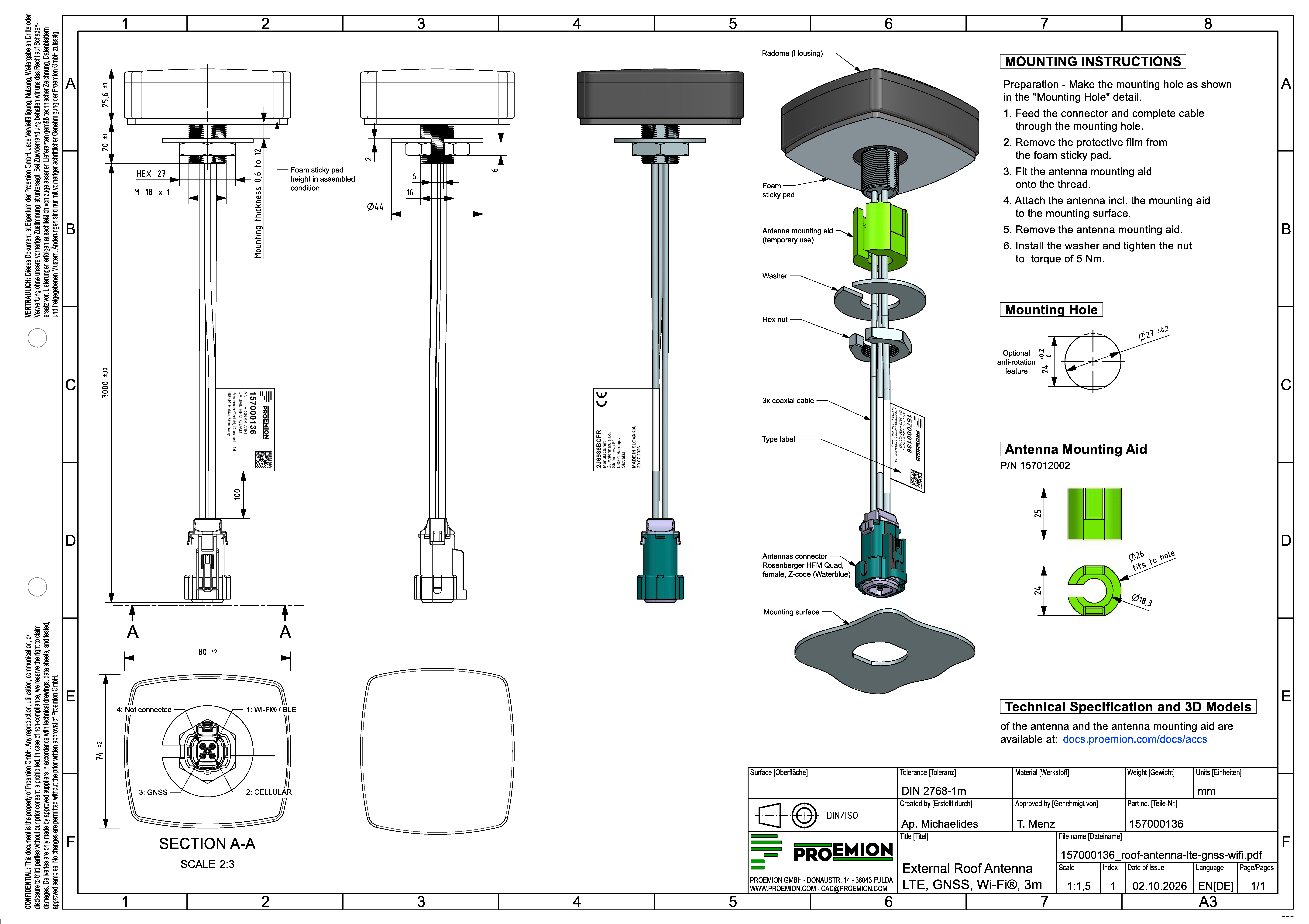 External roof antenna customer drawing