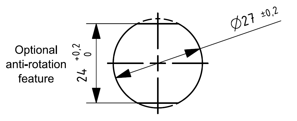 Mounting hole detail with optional anti-rotation feature