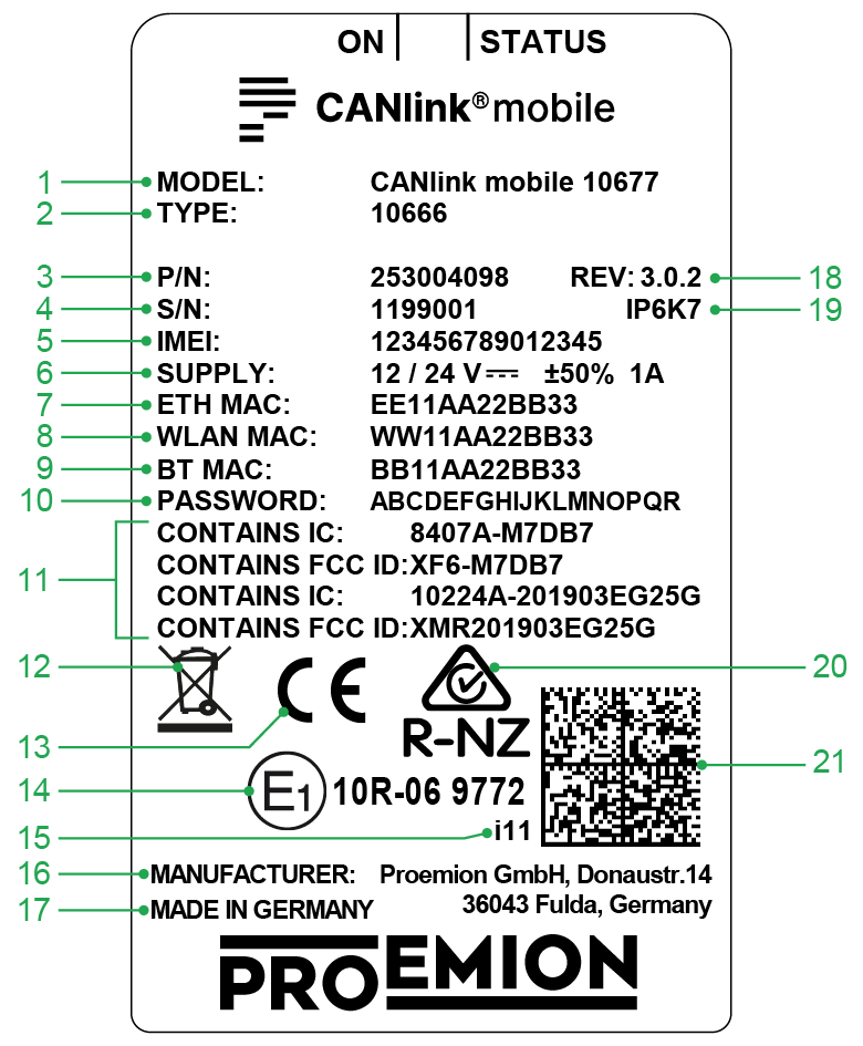 CANlink® mobile 10000 type label front-side