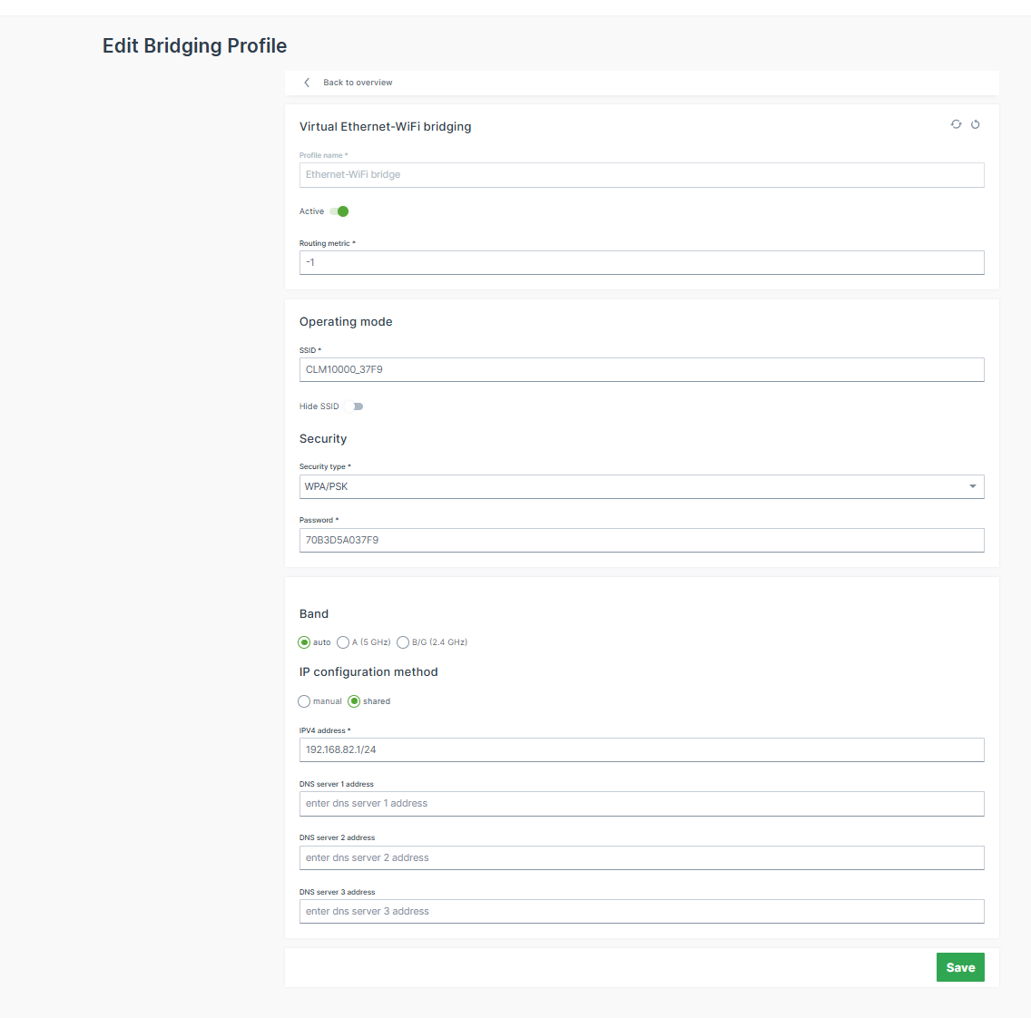 Virtual Ethernet-WiFi Bridging Network Profile