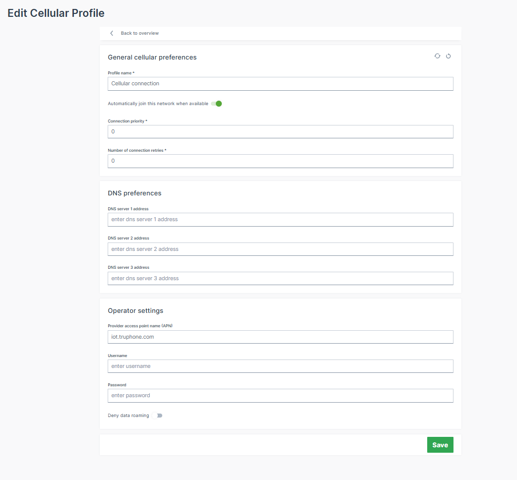 Cellular Network Profile configuration