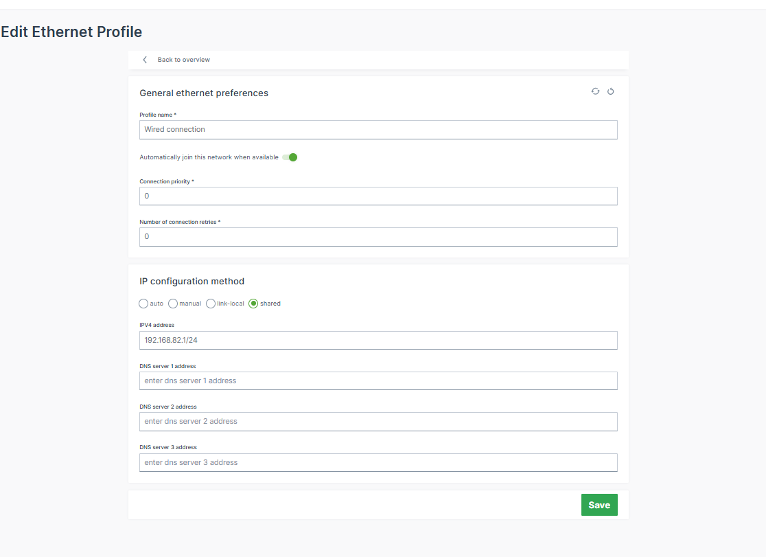 Ethernet Network Profile configuration