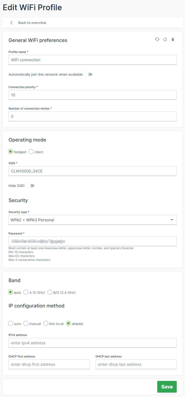 WiFi Network Profile configuration