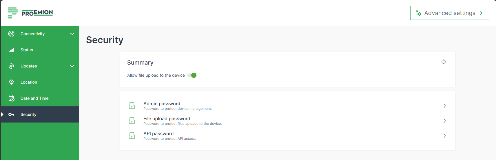 Security settings