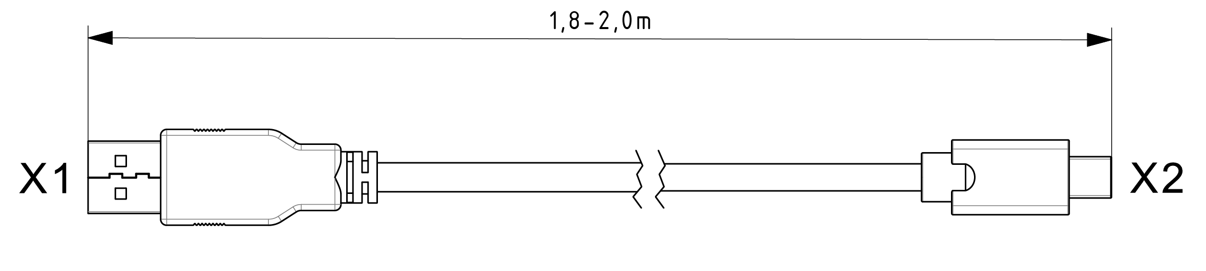 USB cable, USB-A to Micro-USB-A, 1.8-2.0m