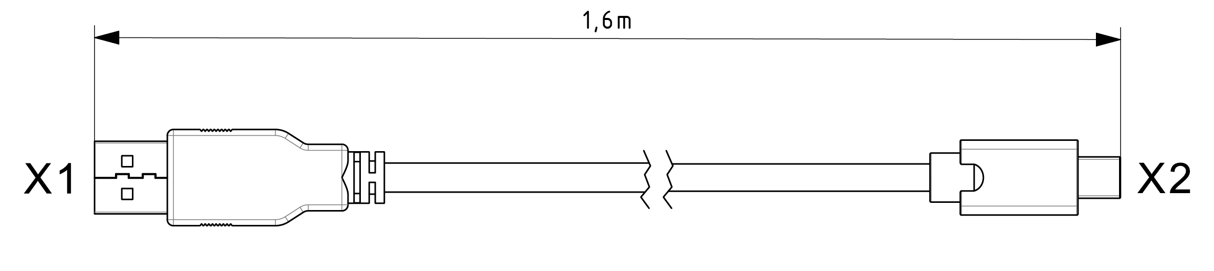 USB cable, USB-A to Micro-USB-B, 1.6m