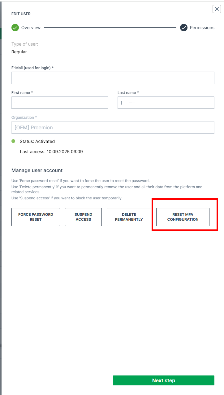 MFA Reset via Edit User menu