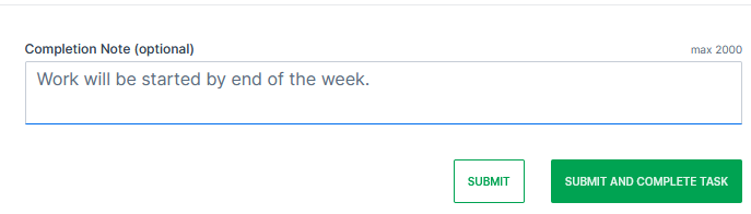 Maintenance Task Completion Note field