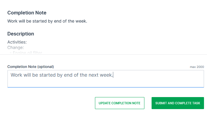 Completion Note update