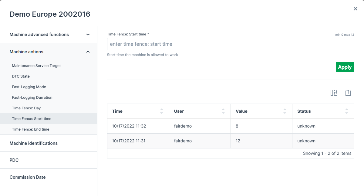 Time Fence Start time example