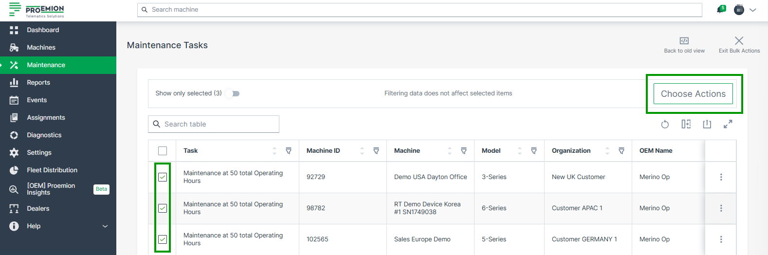 Maintenance Bulk Actions