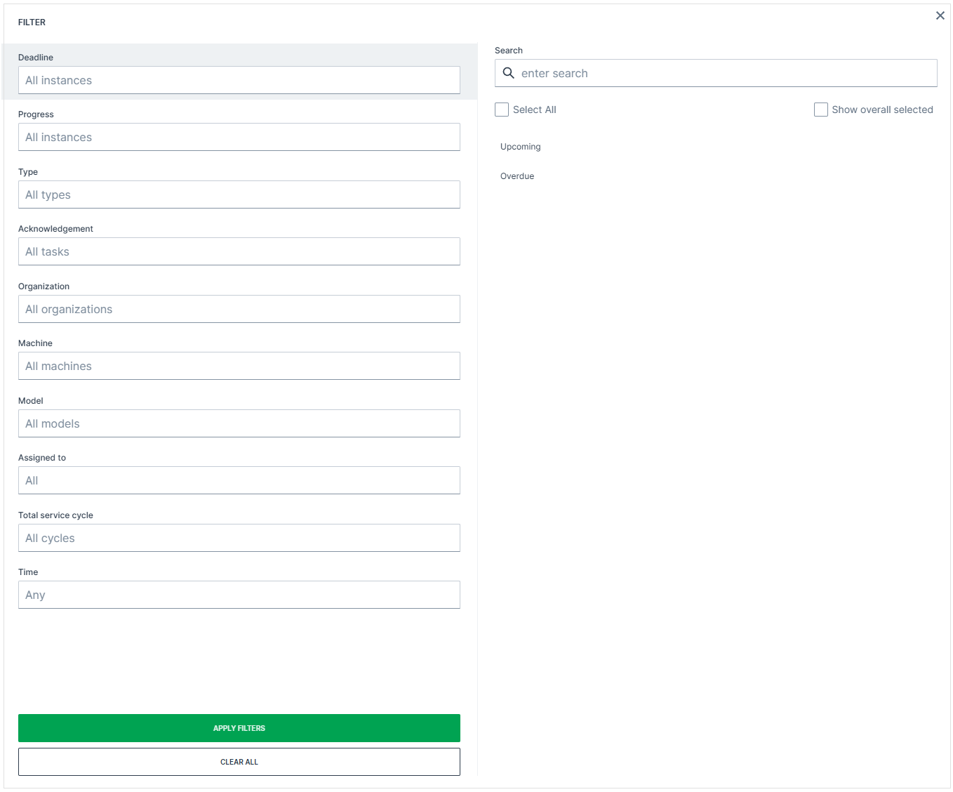 Card View Filter Dialog