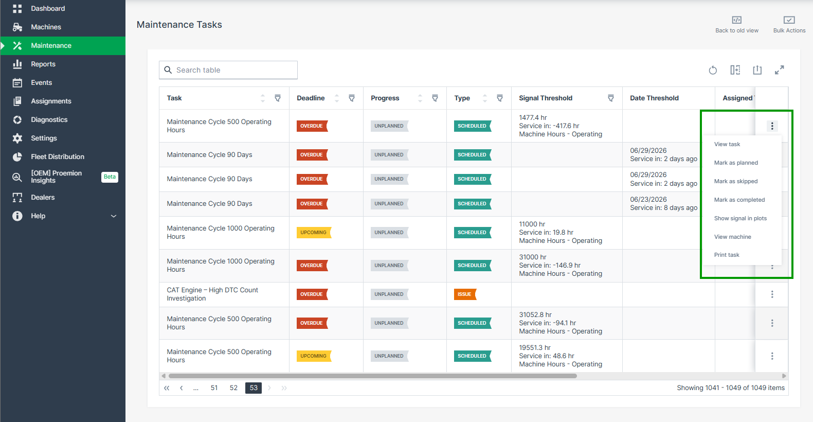 Maintenance Tasks Details