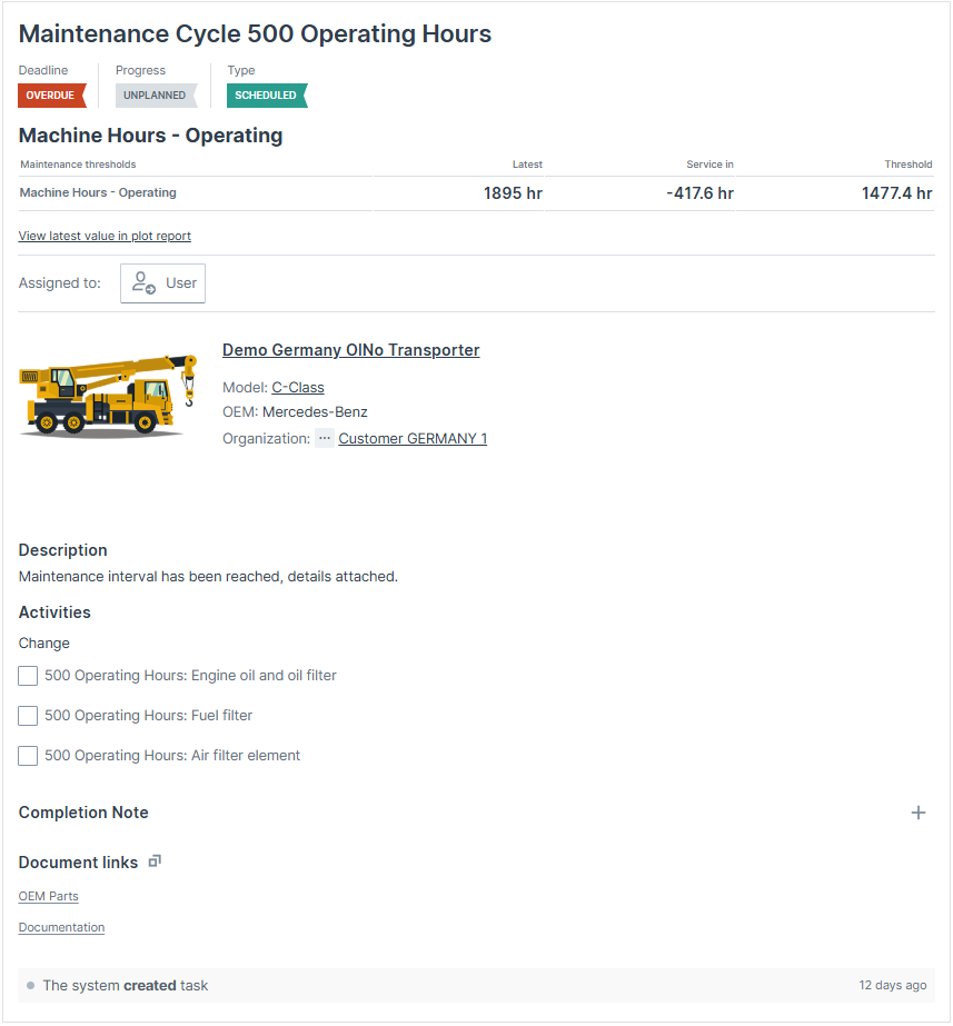 Maintenance Task Detail View