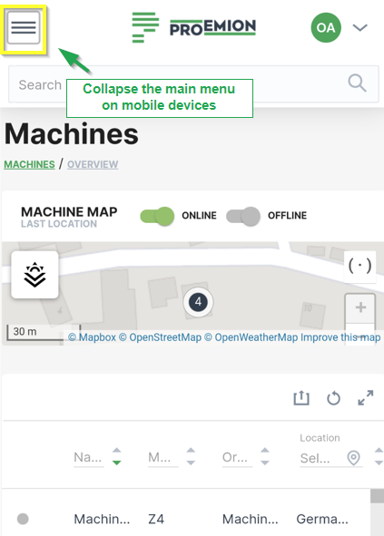 Collapse Side Menu Button (mobile phone)
