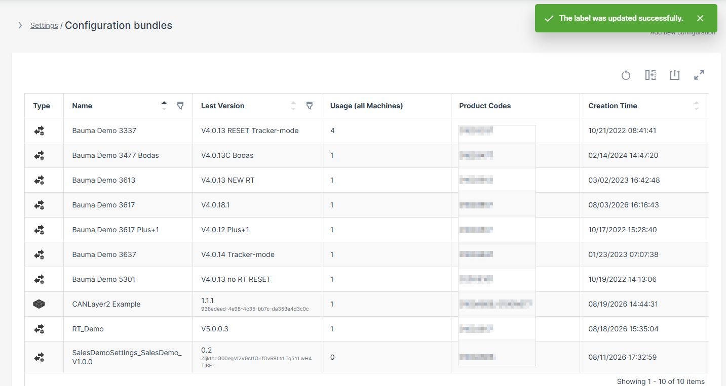 Configuration bundles overview with updated label