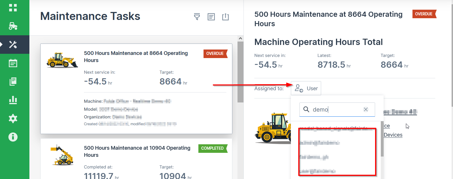 User field for assigning Maintenance Task