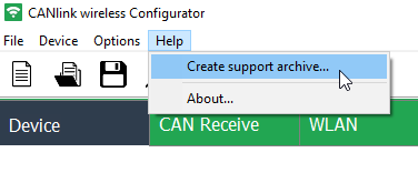Create Support Archive menu