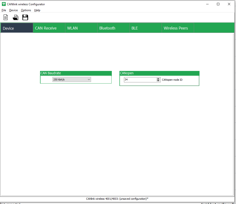 CANlink wireless Configurator GUI overview
