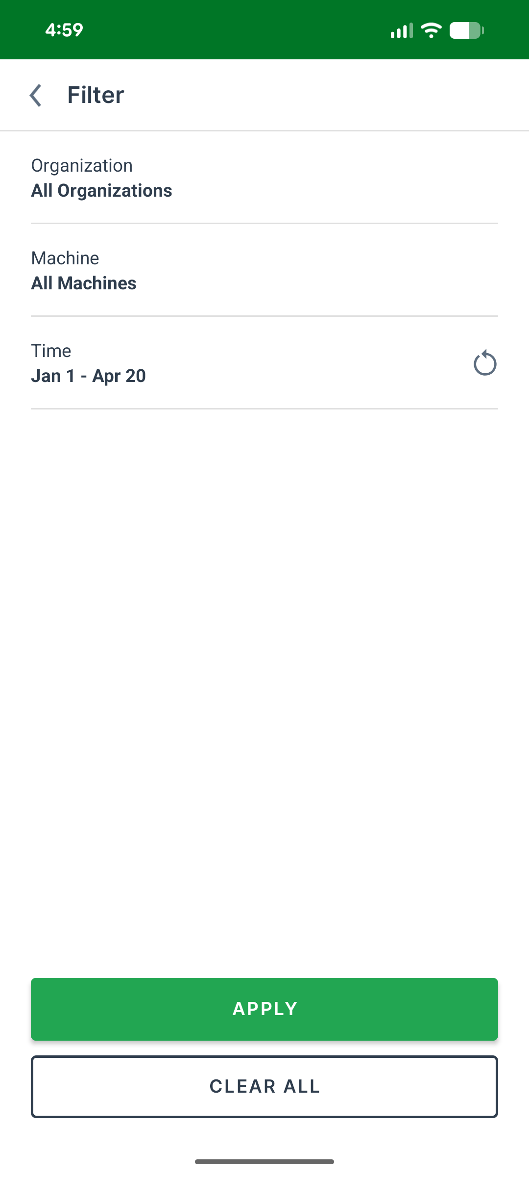 Time filter on main filter screen