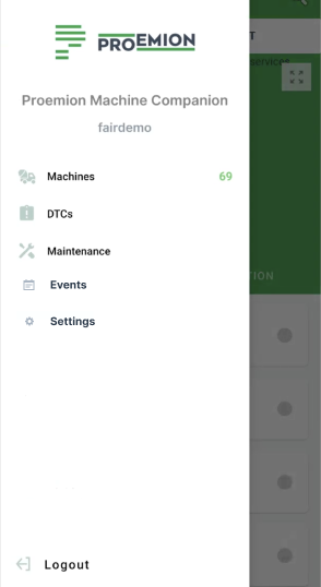 Machine Companion App menus