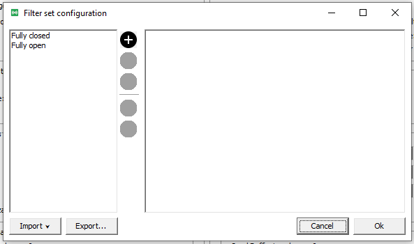Filter set configuration window