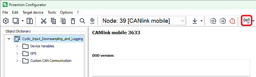 Configurator Communication settings Button