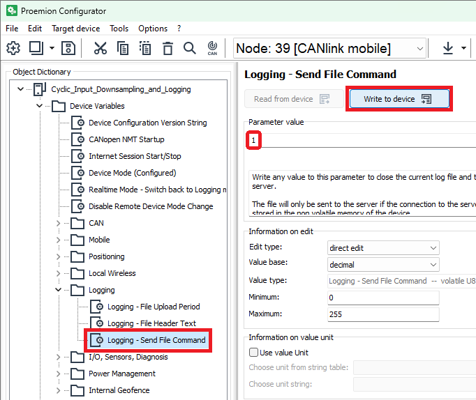 Configurator Logging Send File Command