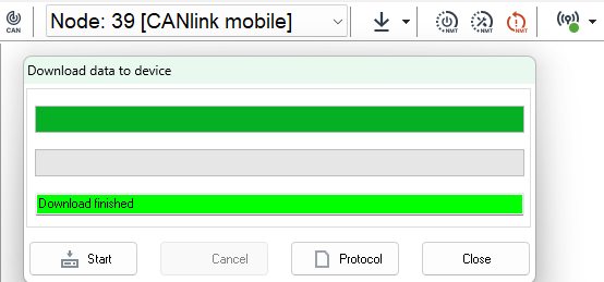 Configurator Write all entries to device Download finished