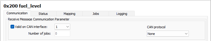 Configurator rx message Communication Parameters