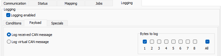 Configurator rx message Logging Payload