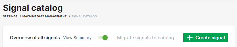 DataPortal Signal Catalog Create signal Button
