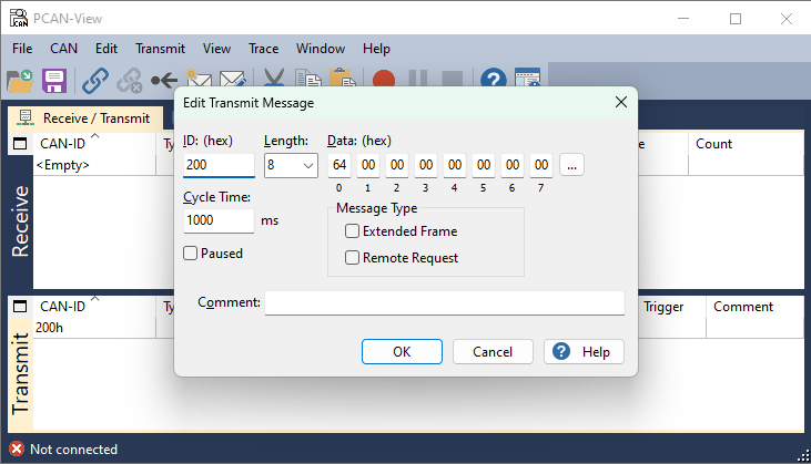 PCAN-View Tx message Configuration