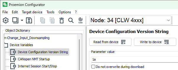 Configurator Device Variables Device Configuration Version String 1a