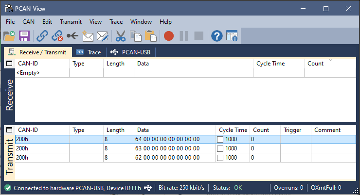 PCAN-View Tx message Cyclic multiple values